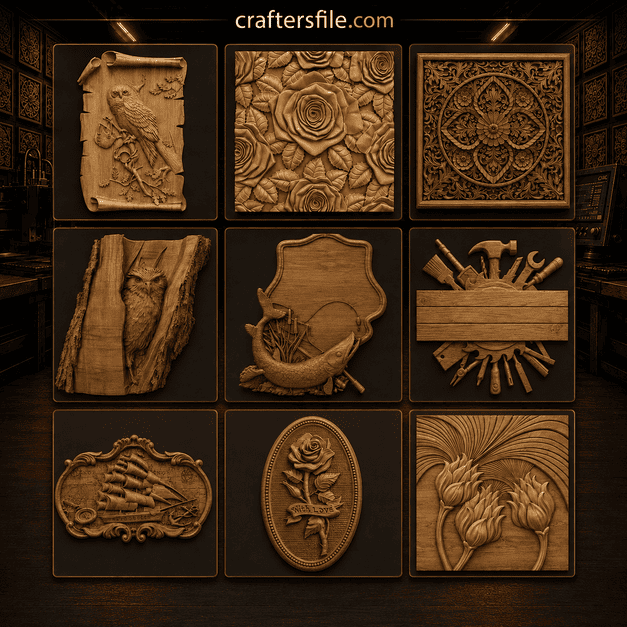 3D wood carving bundle with 225 STL files for CNC routers