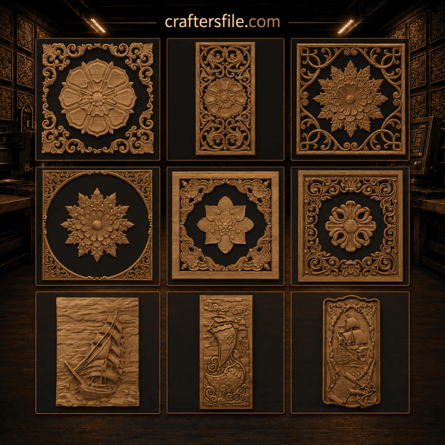 3D wood carving bundle with 225 STL files for CNC routers