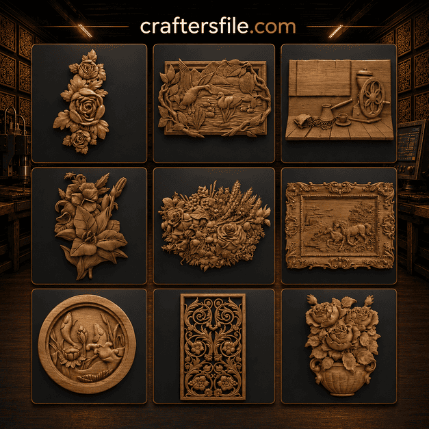 3D wood carving bundle with 225 STL files for CNC routers
