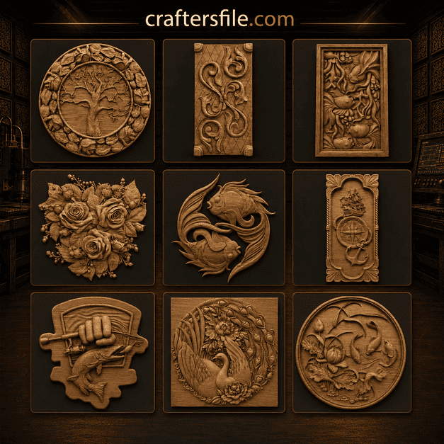 3D wood carving bundle with 225 STL files for CNC routers