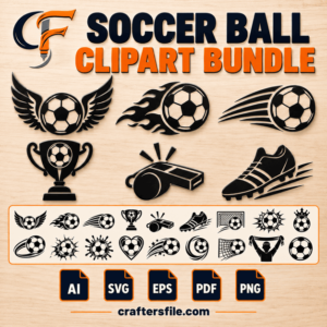Soccer ball clipart bundle featuring 18 vector designs for digital download