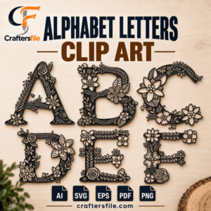 Floral alphabet letters clip art collection with decorative botanical details